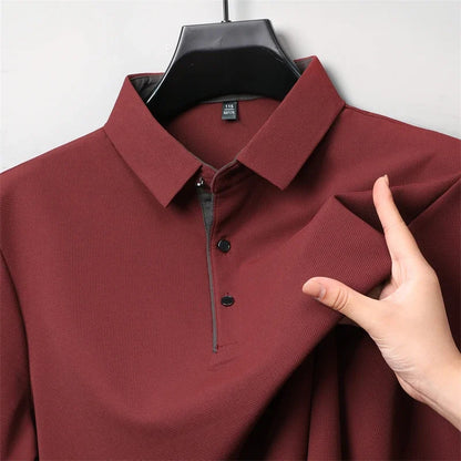 New Men's Business Casual  Long Sleeve Solid Color Polo Shirt Fashionable Warm Comfortable Four Seasons Versatile Top