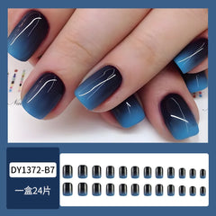 24pcs Short Square False Nails French Simple Ballet Nails Gradient Fake Nails Full Cover