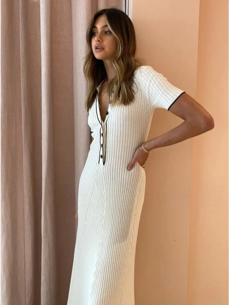 TARUXY Knitted Rib Slim Maxi Dresses For Women High Waist Casual Loose Dress