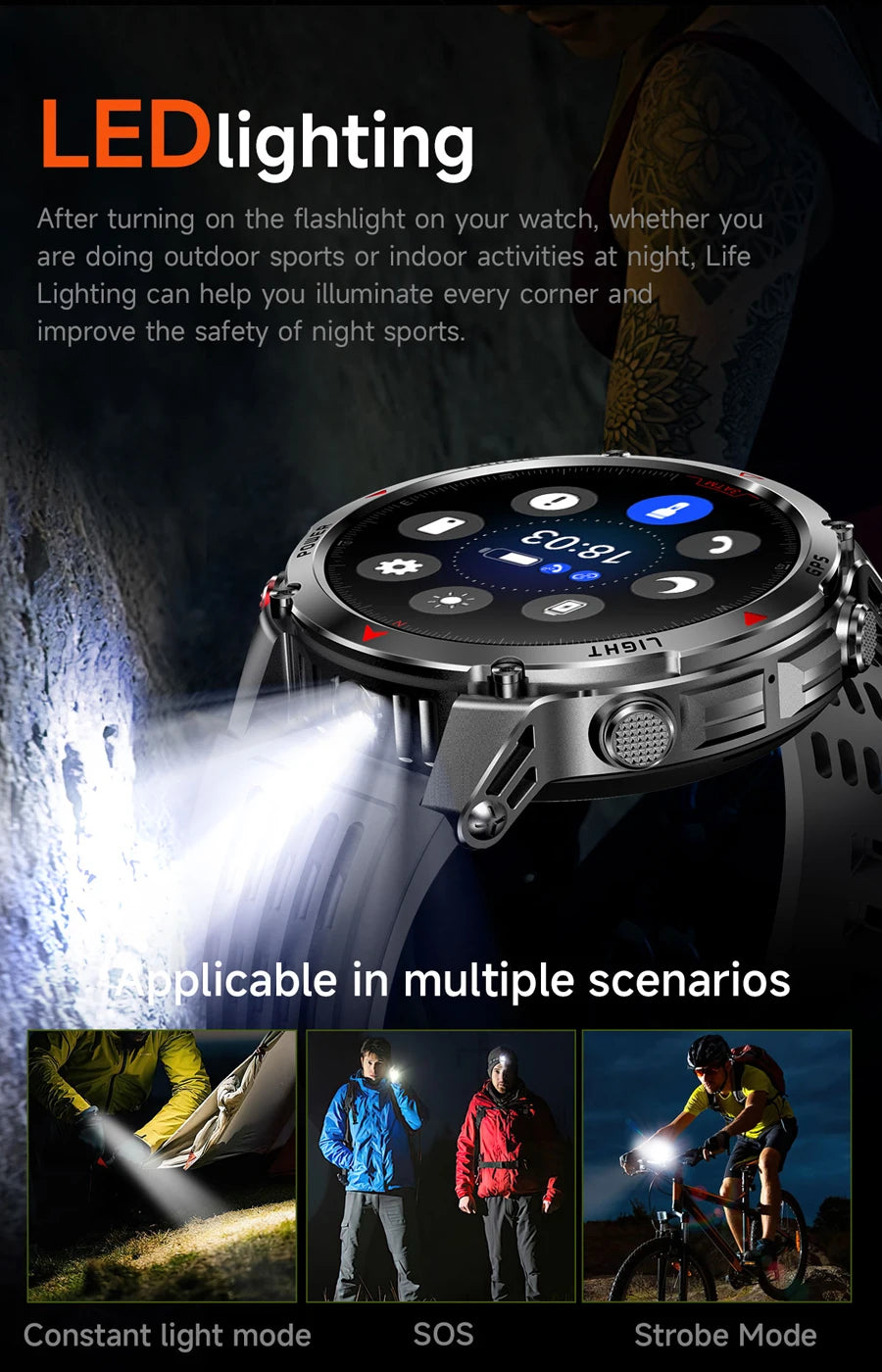 Outdoor Military Smart Watch Men Built-in GPS 1.46" AMOLED Compass