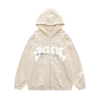 Y2K Zipper Hoodie Hip Hop Letter Print Oversized Hooded Sweatshirt Men Women 2023 New Harajuku Punk Jacket Coat Tops Streetwear