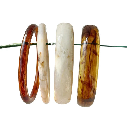 UJBOX 4-Piece Brown & Cream Marble Acrylic Resin Bracelet Bangle Set Stackable Jewelry Lightweight & Eco-Friendly Bulk Discount