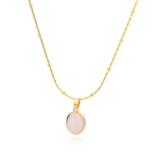 Fashion Stone Opal Oval Necklace For Women Stainless Steel Gold Color Oval Stone