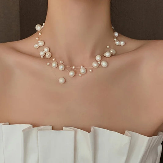 French Style Light Luxury Elegant Niche Design Pearl Multi-layer Pendant Necklace