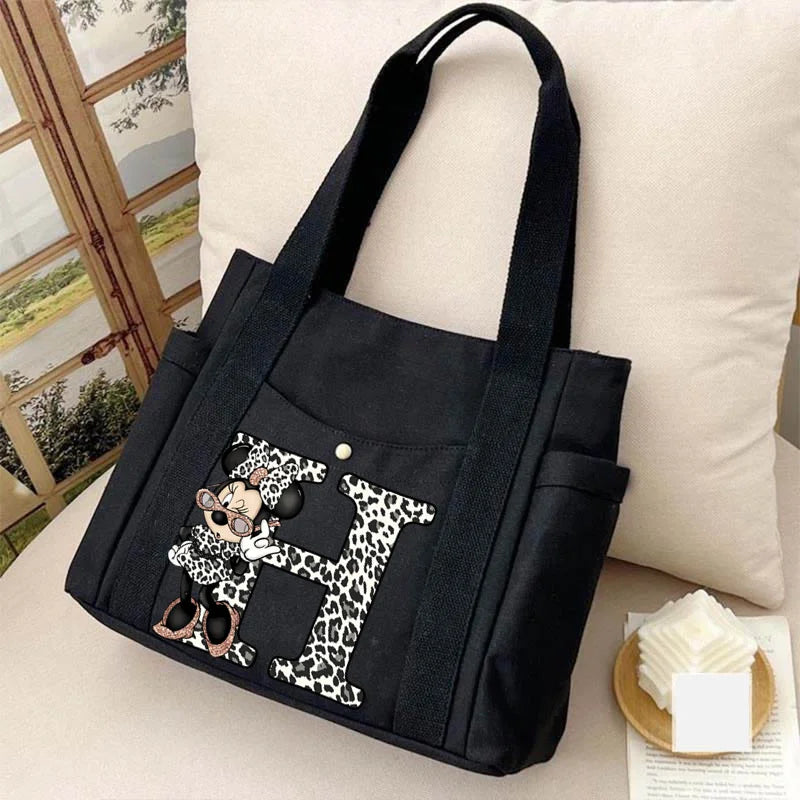 Cute Minnie Mouse Women's Bags Disney A-Z 26 English Letters Shoulder Bag