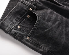 Men's Jeans Casual Black and Grey Patchwork Vintage Wash Jeans Trousers