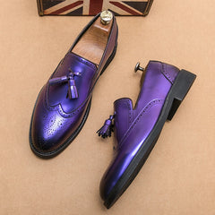Purple Formal Dress Shoes Men Luxury Leather Brogue Shoes Men