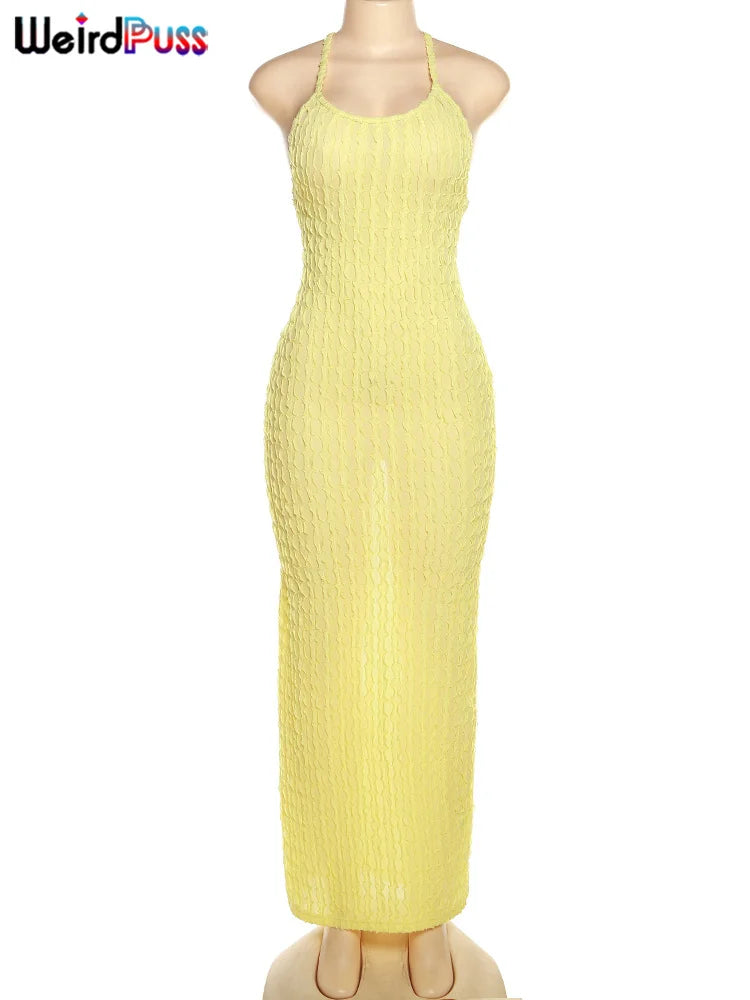 Weird Puss Cross Bandage Women Maxi Dress Backless Sleeveless O Neck Elegant