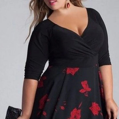 Plus Size Floral Dress Woman 2024 Summer Oversize Elegant Short Sleeve Casual Dress Large Size Female Vintage Beach Holiday Dres