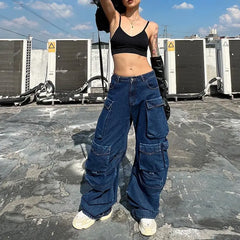 Cargo Pants Women Jeans Vintage Street Distressed Wash Baggy Jeans Women Clothing Casual Wide Leg High Waisted Jeans Woman Pants