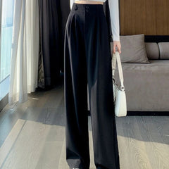 Women’s Wide Leg Pants Women Korean Style High Waist Black Trouser Office Ladies