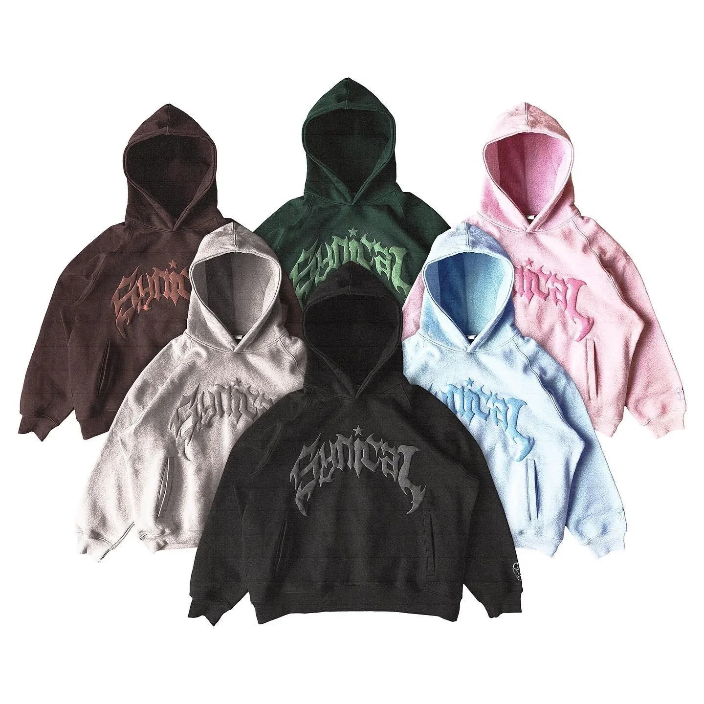 Hooded American retro zipper sweatshirt Gothic letter star print hoodie trendy men's casual