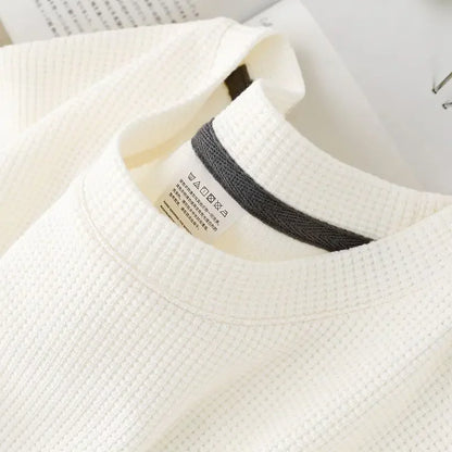 Men's New Summer Waffle Round Neck Short Sleeve T-Shirt Comfortable Breathable Short-Sleeved Top for Casual Wear