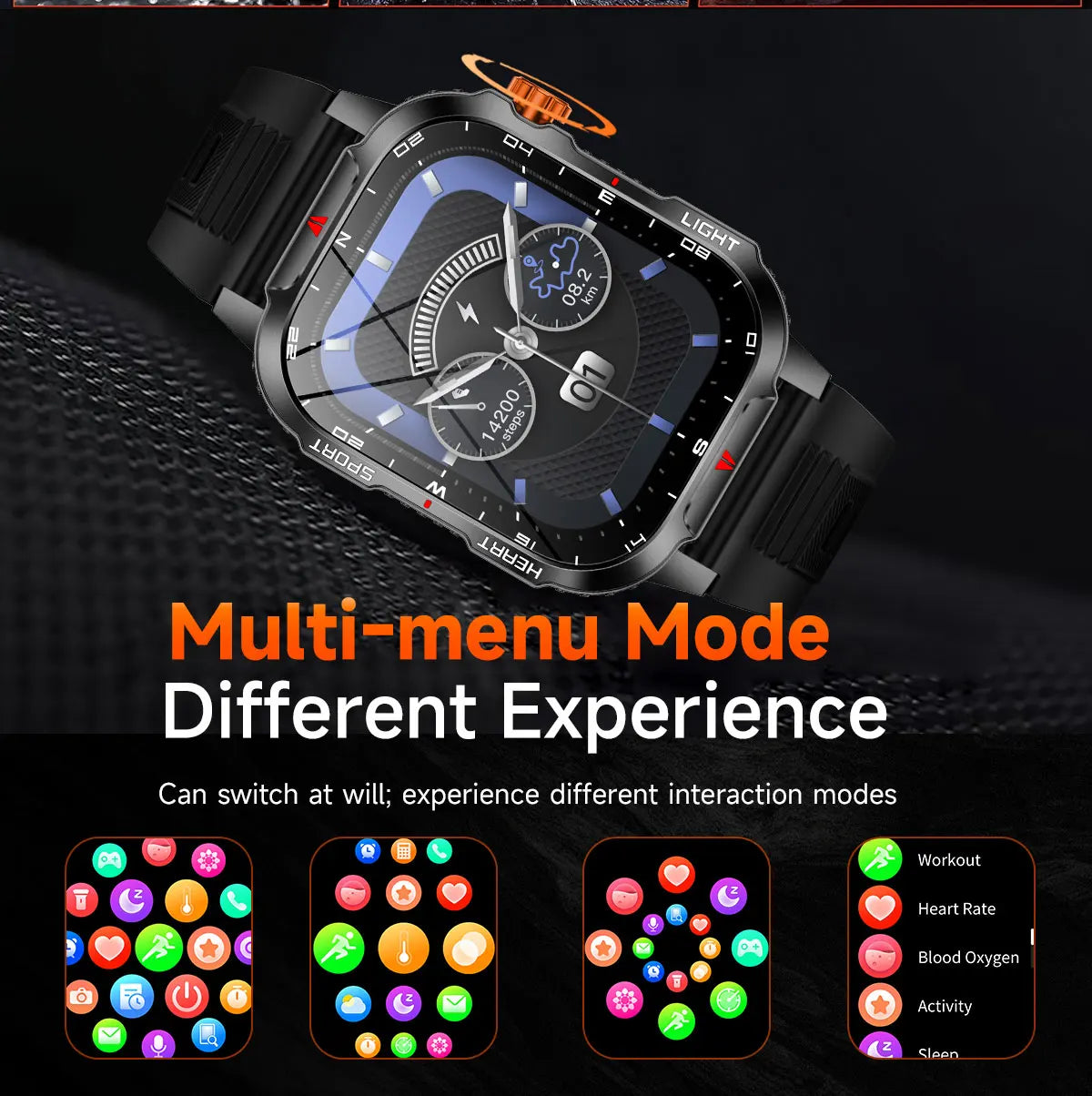 New Global Smartwatch 2.01 Inch 1100mAh Large Battery LED Light Compass Men Outdoor Sport Watch Voice Assistant Wireless Call