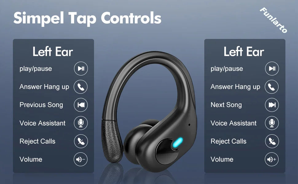 Sports Bluetooth Earphones IPX7 Waterproof Wireless Headphones 60hrs Music with Mic LED Power Display Soft Earhook TWS Earbuds
