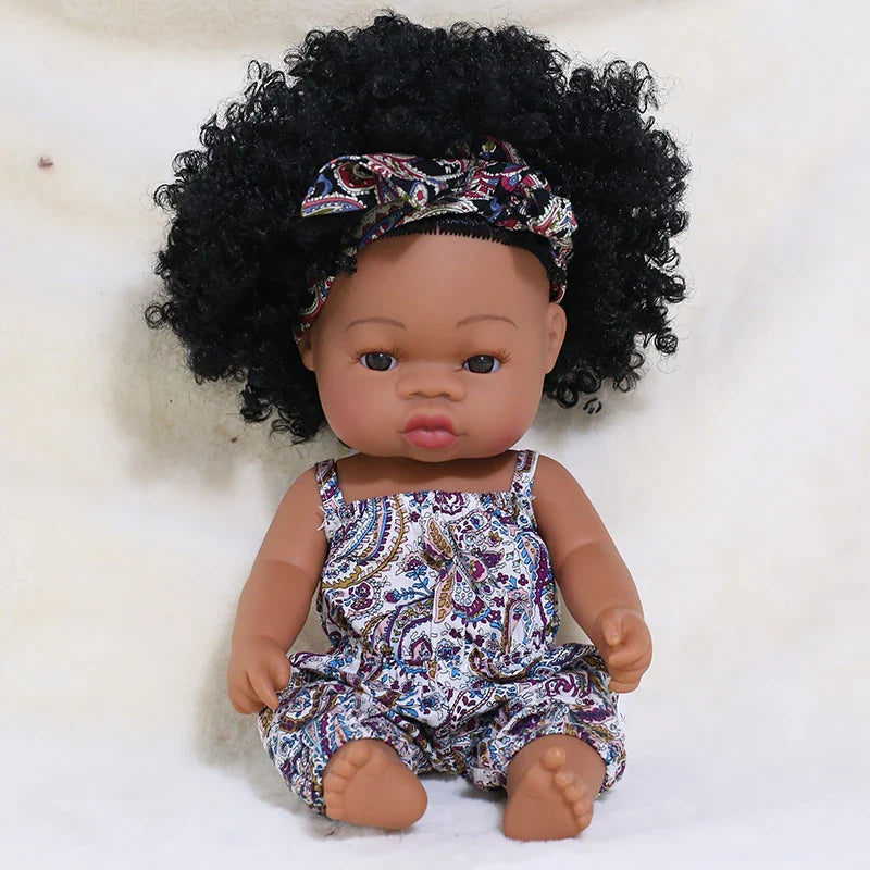 14inch Full Body Vinyl Bebe Reborn Dolls Soft Lifelike Baby Toys American Reborn Black Baby Doll Vinyl Baby Doll Toys Girls Boys