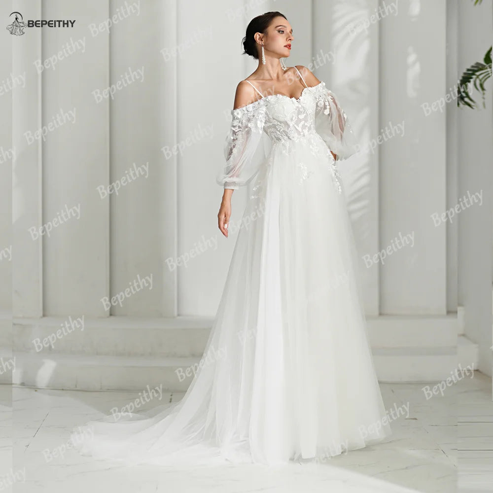 White Bridesmaid Dresses: A Line Ivory Wedding Dresses Spring Women Long Sleeves