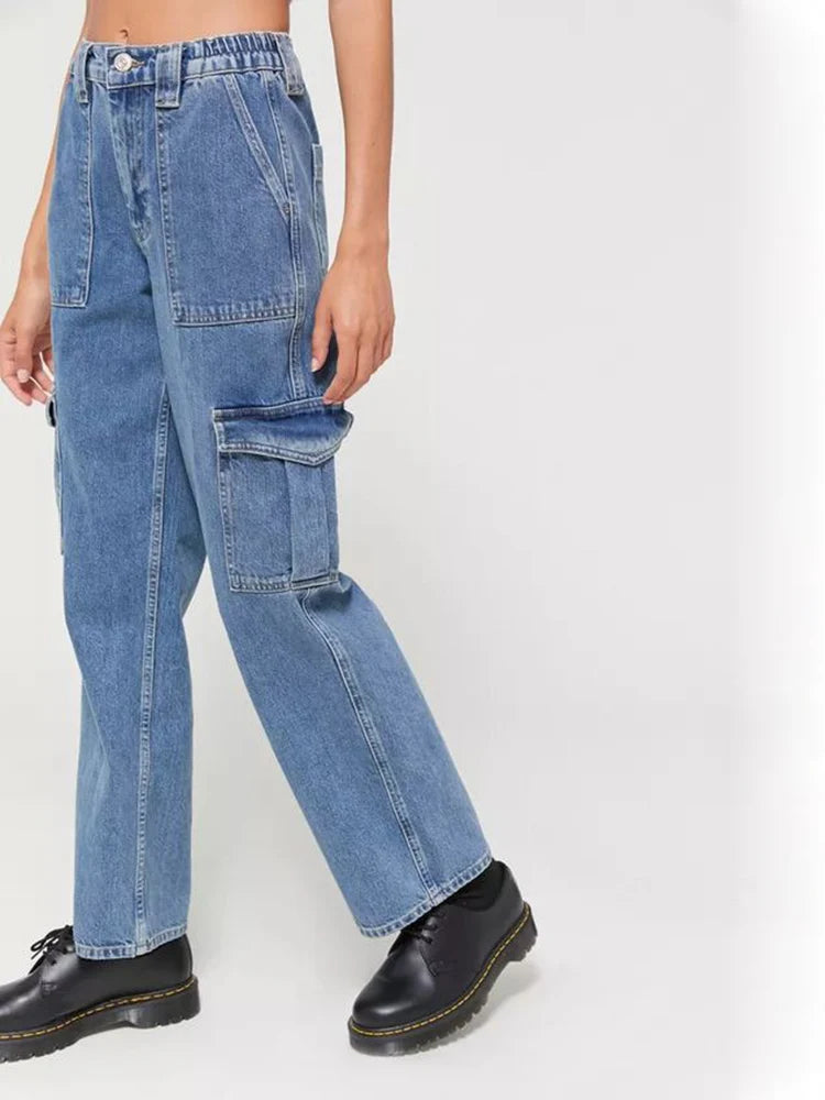 Women Wide Leg Baggy Jeans Lady Vintage Y2K Punk High Waist Loose Cargo Denim Pants