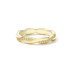 925 Sterling Silver Simple Twisted Ring 14K Gold Plated Cubic Zirconia Eternity