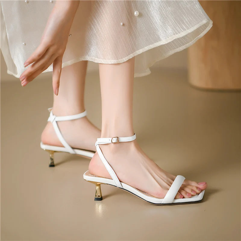 FEDONAS Summer Concise Women Sandals Genuine Leather Elegant Thin Heels Pumps Ankle Strap Shoes Woman Office Lady New Arrival