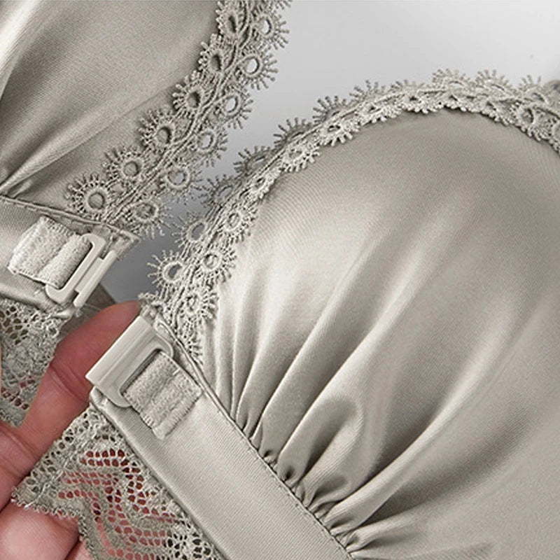 Women's Lingerie Set Silk Ruffles Lace Bras French Underwear Front Closure
