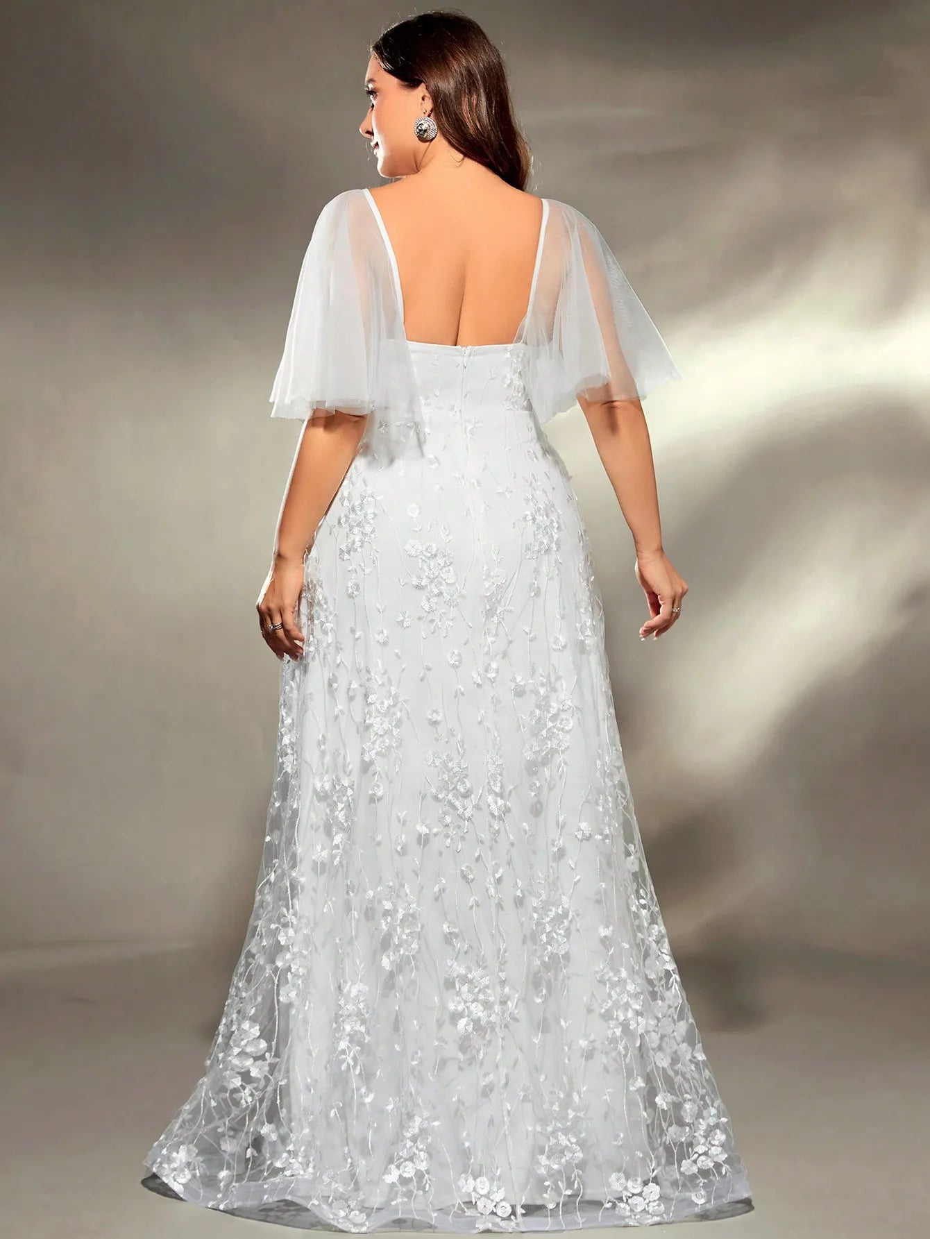 Mgiacy plus size V-neck gauze large trumpet sleeve patchwork embroidered lace A set wedding gown PROM dress Party dress