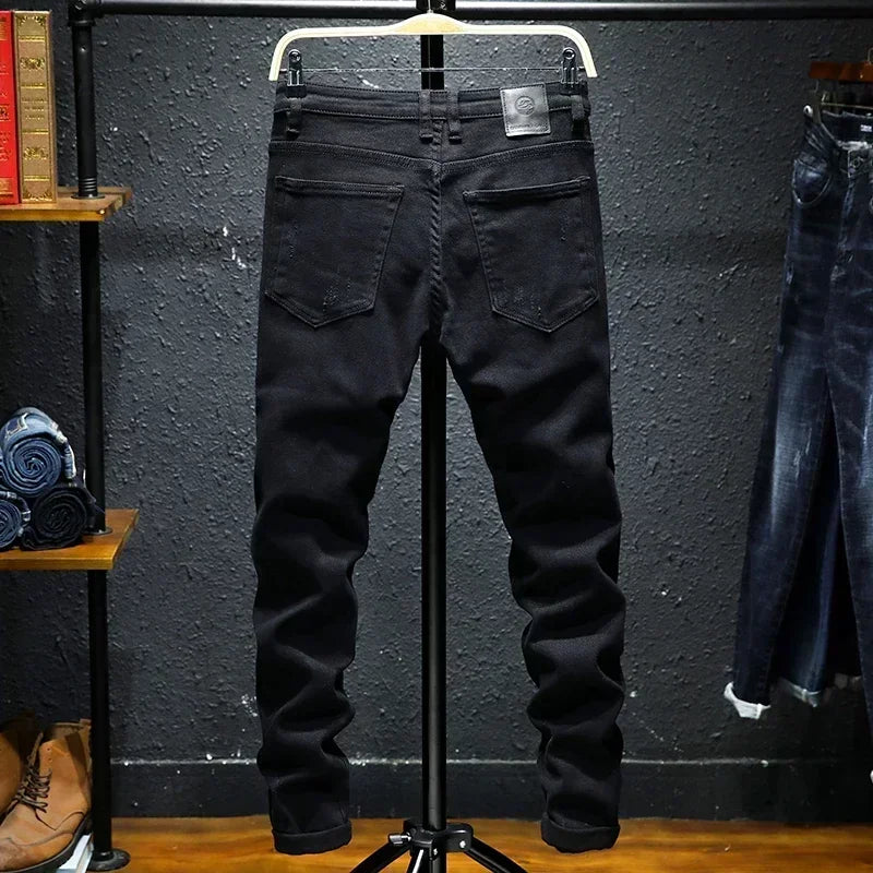 Ripped Jeans Men Winter Slim Skinny Fit Balck Stretch Hip Hop Denim Pants