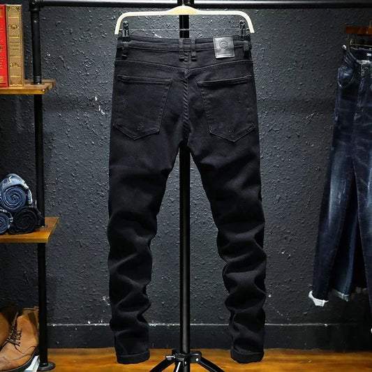 Ripped Jeans Men Winter Slim Skinny Fit Balck Stretch Hip Hop Denim Pants