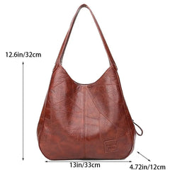 Vintage Women's Bag Leather Large Capacity Marble Grain Women's Shoulder Bag