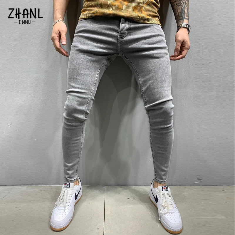 Mens Black Jeans Slim Fit Quality Gray Casual Male Jeans Pants Skinny Fit