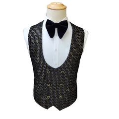 Black and White Men's Suit 3-piece Gold Palace Print Road Wedding Costume