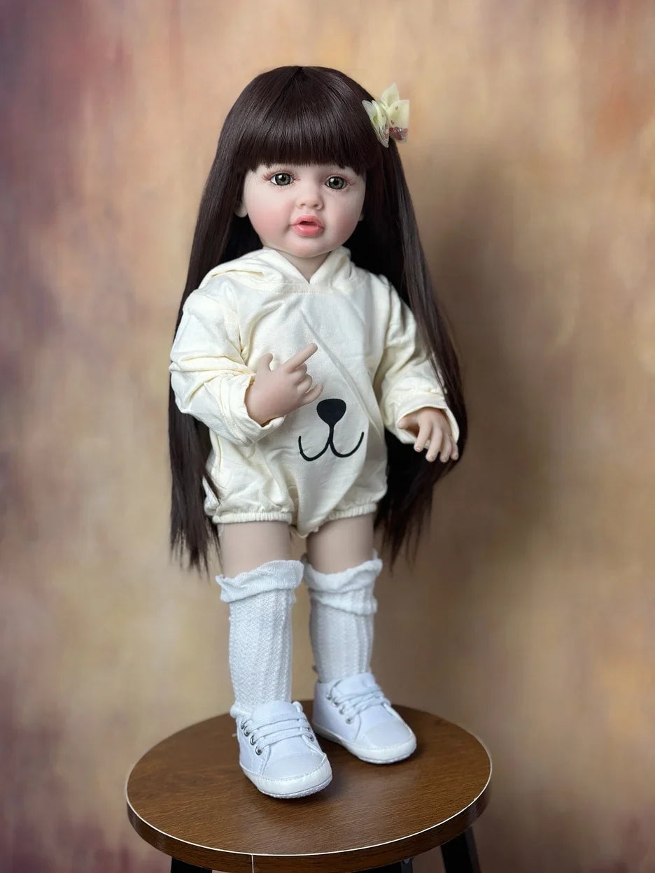 BZDOLL 55CM 22Inch Can Stand Reborn Baby Lifelike Girl Doll Full Soft Silicone Body Princess Toddler Bebe Birthday Gift