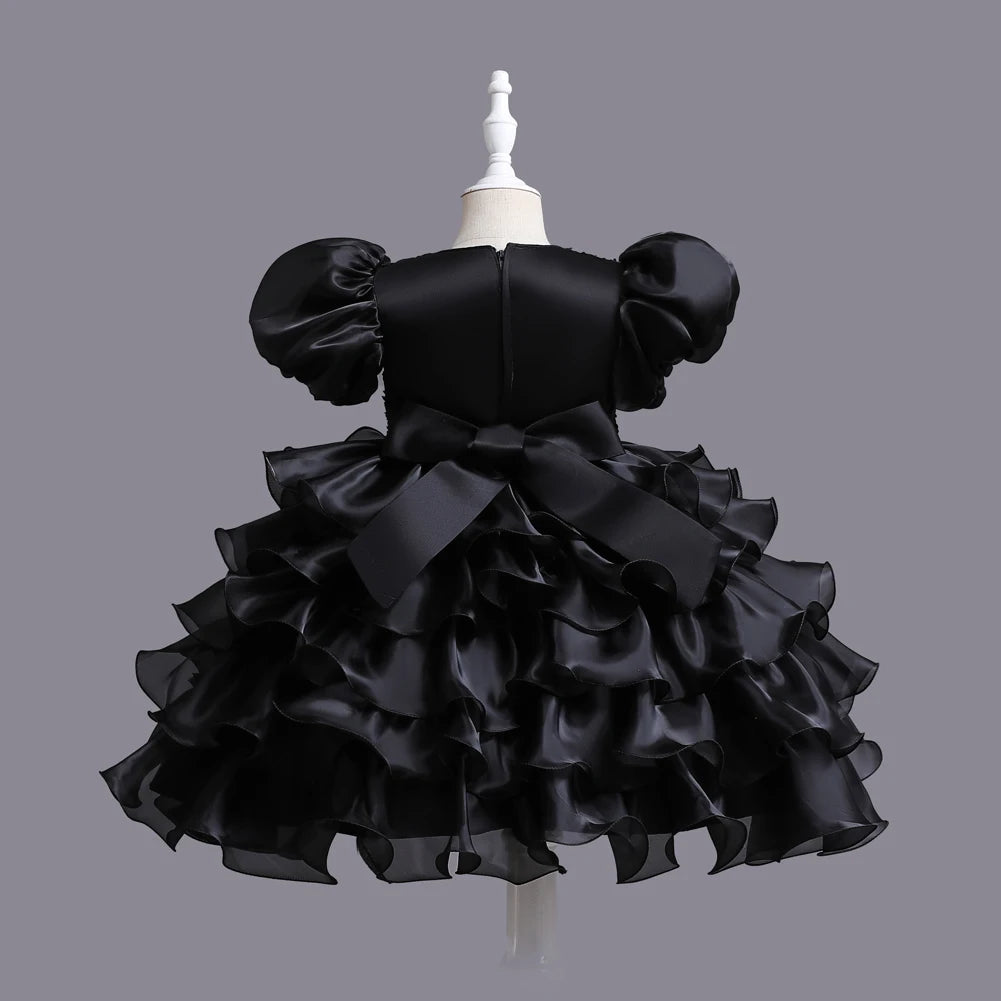 Child Dress Black Princess Trailer Dress Kid Dress Flower Dress 4 to 12 year  girl piano performance dress