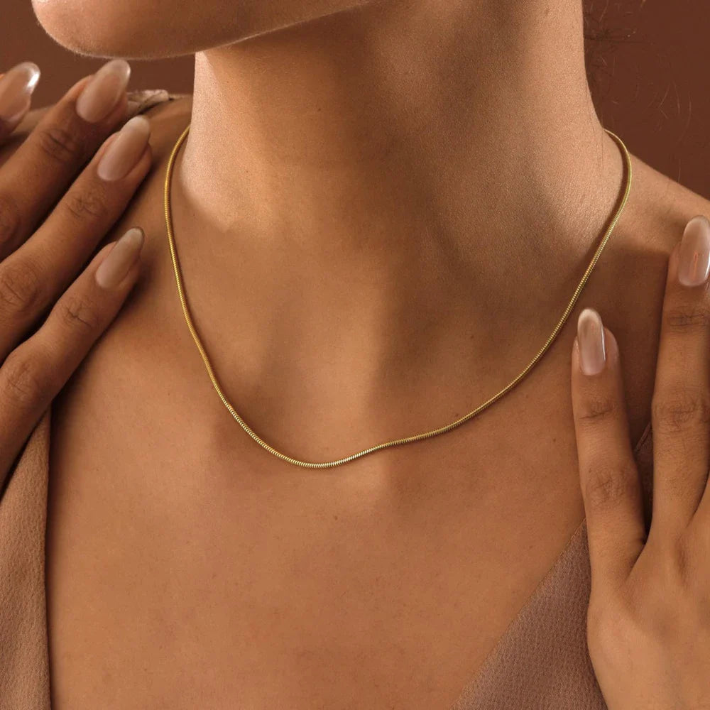 Skyrim Stainless Steel Gold Color Round Snake Chain Necklace Women Men Long Neck Chains Trendy Punk Jewelry Gift Wholesale