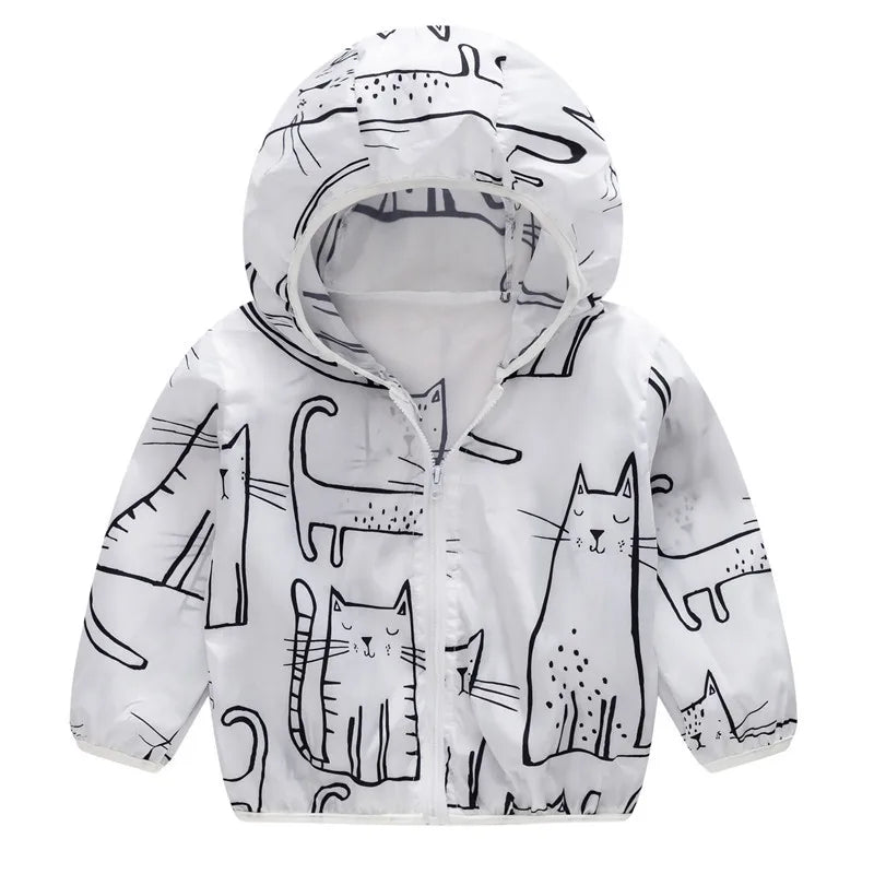 Girls Sun Protective Jacket Spring Summer Thin Style Boys Coat Hooded Zipper Baby Coat