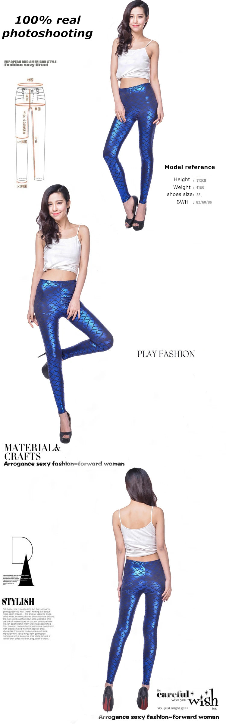 Fashion Shining Mermaid Fish Scale Leggings Women Silky Sparkling Simulated Leather