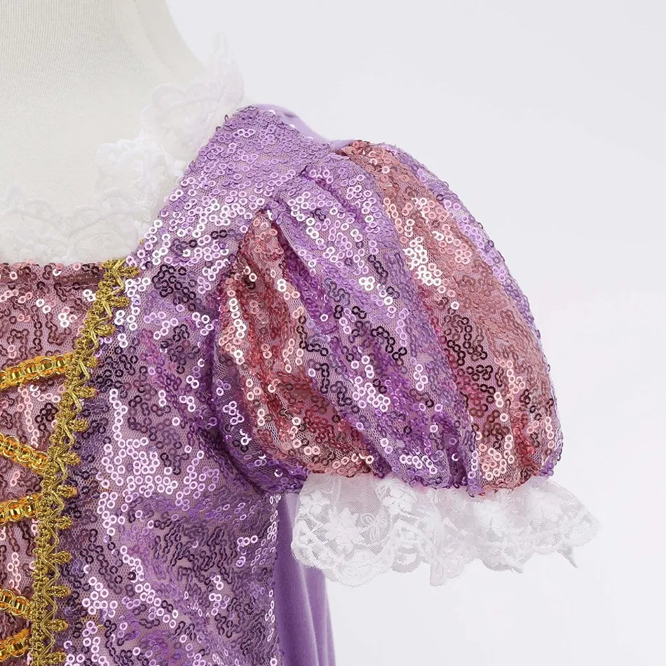 Children Halloween Costume Little Girls Rapunzel Costume Sequins Purple Dress