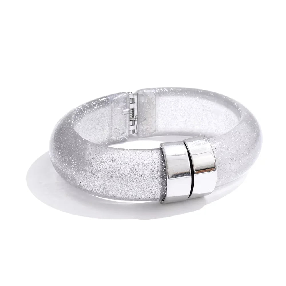 Yhpup 66mm Green Pink Brown Purple Acrylic Thick Bracelet Bangle for Women Stainless Steel Arrivals 2025 Wrist Jewelry Gift