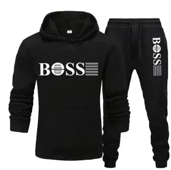Winter and autumn fleece thickened hooded pullover sweater jacket for men, casual sports outfit, two-piece set for men