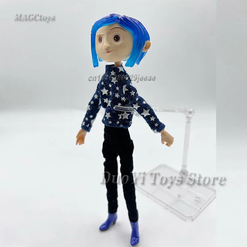 NECA Anime Coraline Doll Articulated Anime Figure Raincoat Sweater In Striped Shirt Toy LA Girl Decoration Model Bithday Gifts