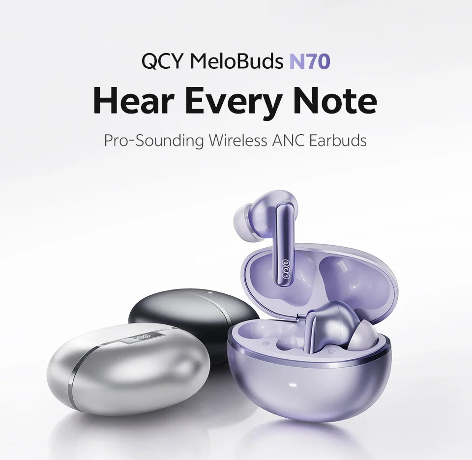 QCY HT18 MeloBuds N70 Wireless Earbuds Bluetooth 6.0 Hi-Res LDAC Earphones Adaptive ANC Dual-driver Headsets in-Ear Detection