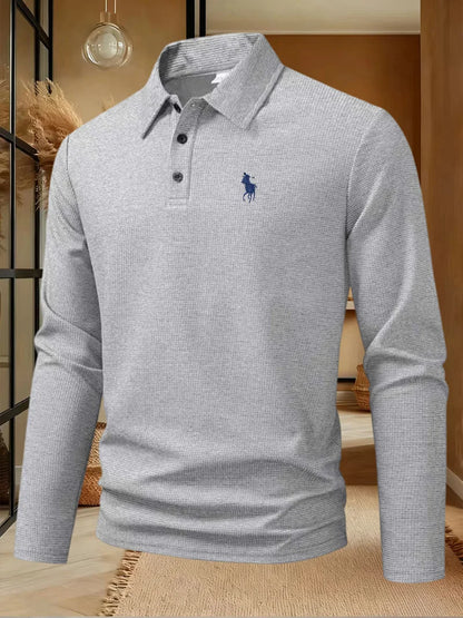 Men's high-end brand exquisite embroidered polo shirt long sleeved 2025 autumn comfortable casual breathable lapel T-shirt top