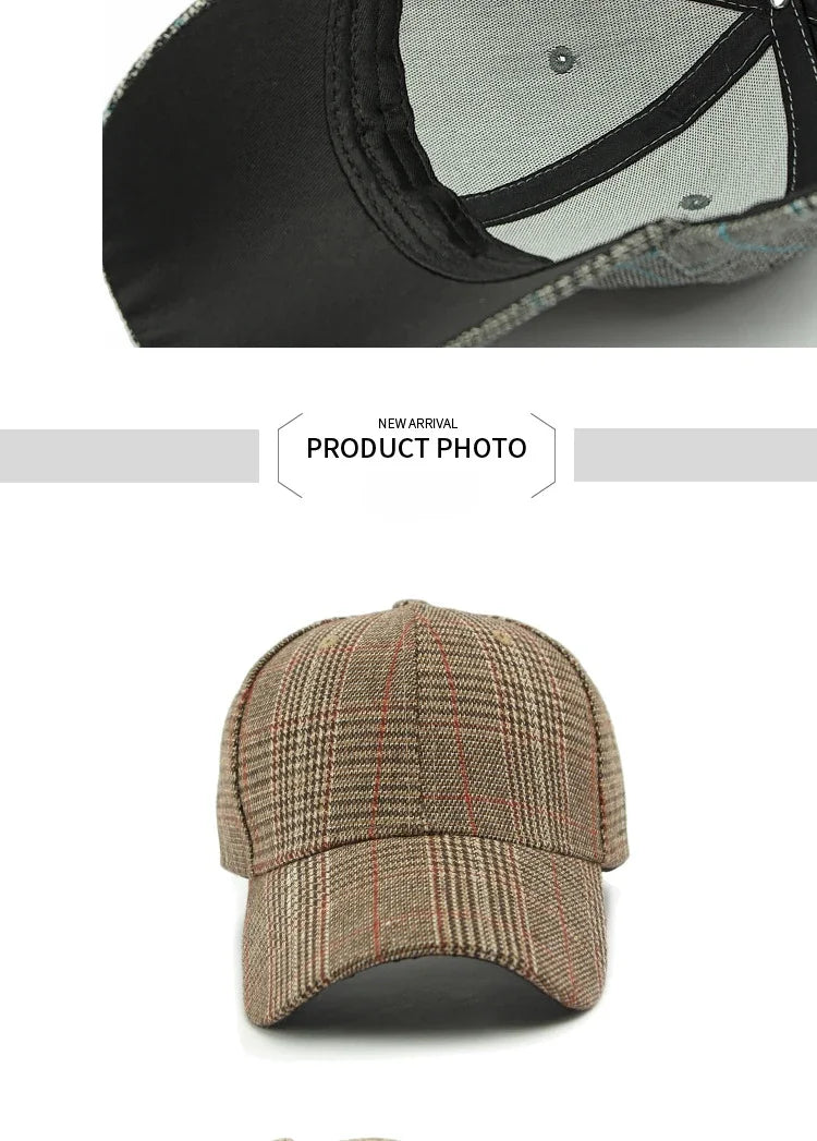 Spring Autumn Women's Baseball Cap Cotton Classic Checkered Snapback Hat Men Women British Style Hard Top Sunshade Hat
