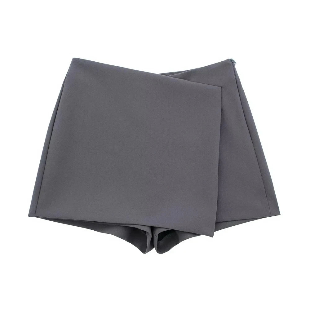 Women Fashion Pareo Style Asymmetric Shorts Skirts Vintage High Waist Side Zipper Female Skort Mujer