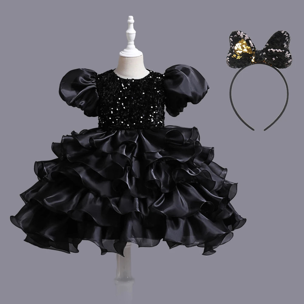 Child Dress Black Princess Trailer Dress Kid Dress Flower Dress 4 to 12 year  girl piano performance dress