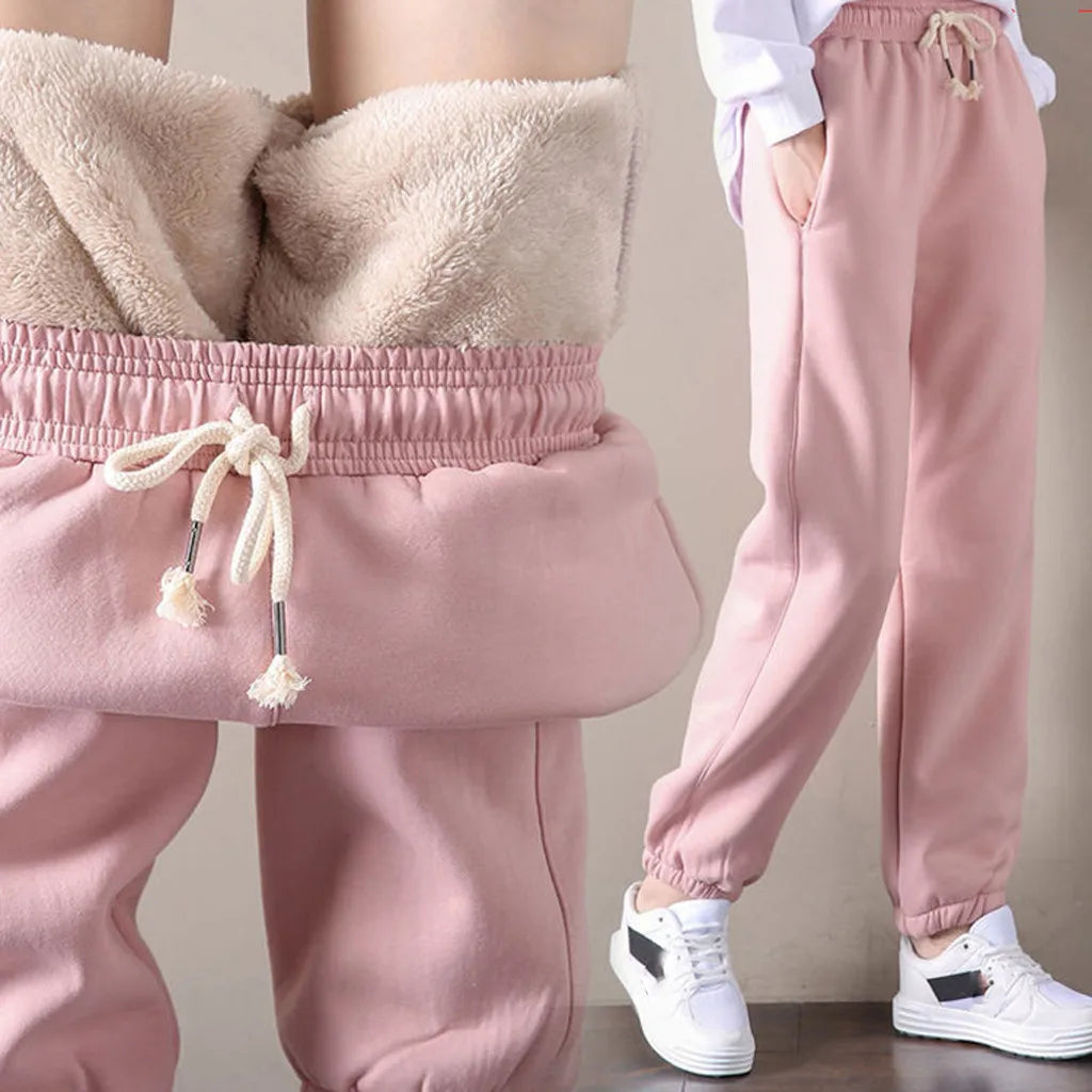 Winter Thicken Straight Pants Women Casual Fleece Sweatpants Warm Thick