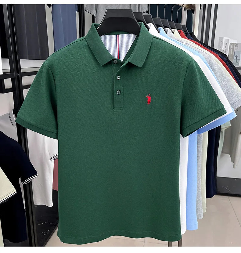 100% pure cotton short sleeved men's polo shirt summer fashion high-end brand pony embroidery golf top casual business T-shirt