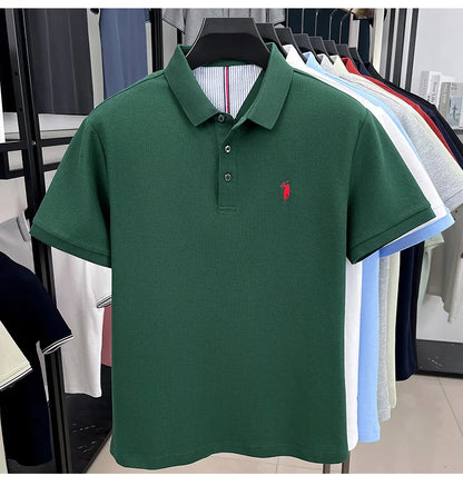 100% pure cotton short sleeved men's polo shirt summer fashion high-end brand pony embroidery golf top casual business T-shirt