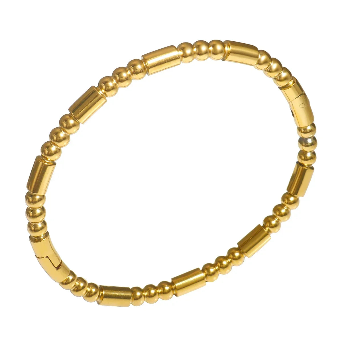 Bamboo Beads Punk Gold Plated Bangle for Women Men Trendy Stainless Steel Metal Bracelets Geometric Round Bead Jewelry Accessory