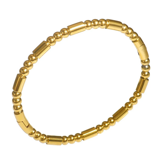 Bamboo Beads Punk Gold Plated Bangle for Women Men Trendy Stainless Steel Metal Bracelets Geometric Round Bead Jewelry Accessory